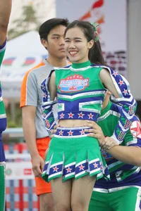 Bunch of athletic Thai cheerleaders at a competition
