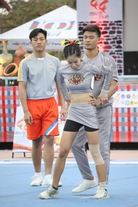 Bunch of athletic Thai cheerleaders at a competition