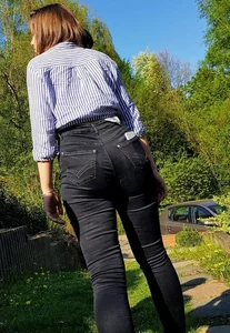 Stocky Girl in Black Jeans Creepshot in the Countryside