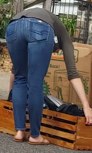 Candid Girl in Slippers and Tight Blue Jeans at a Street Market Creepshots Gallery