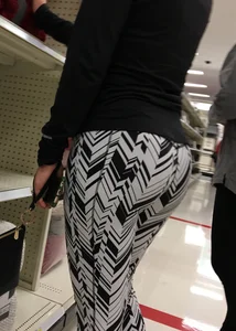 Black and white patterned leggings booty on cute girl at Target