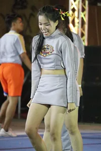 Bunch of athletic Thai cheerleaders at a competition