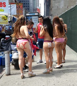 Painted NYC girls in thongs with amazing bodies
