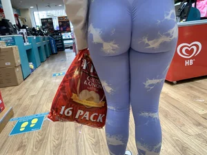 Blonde in blue leggings