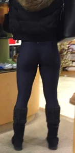 Muscular and Fit Ass and Legs in Black Tights Store Closeup Creepshots