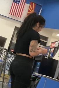 Walmart sexy brunette in leggings with a nice ass