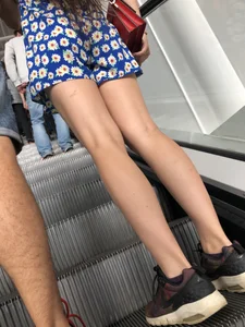 Girl with Hot Legs in a Colorful Summer Dress on the Mall Escalator Creepshots
