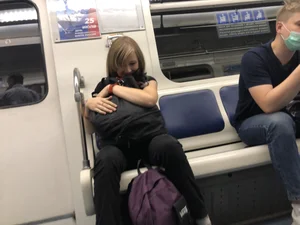 Adorable Cute Teen Girl With a Kitty in Her Backpack Subway Gallery
