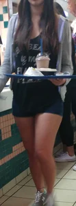 Nice booty in line in denim shorts