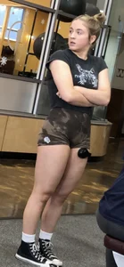 Super fit college gym girl showing off in shorts - all OC