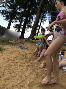 Girls in One-Piece Body Swimsuits Running Towards Water and Swimming - Beach Photo Gallery