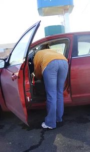 Some candid girls cleaning their cars in jeans and some showing ass crack
