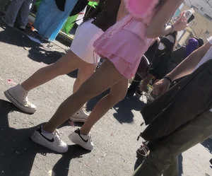 Carnival girls wearing pantyhose, spandex shorts, stockings, skirts and other outfits