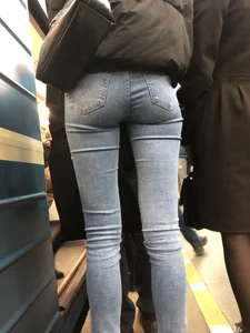 Skinny Booty in Tight Jeans Subway Closeup