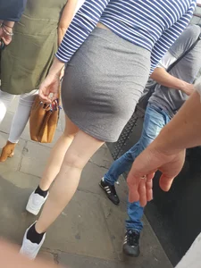 TIght grey skirt on a plump teen
