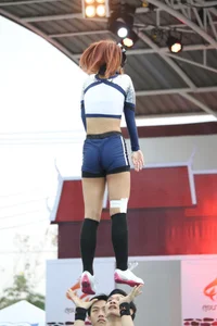 Bunch of athletic Thai cheerleaders at a competition