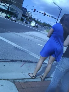 Girl in Sandals and a Dress Street Crosswalk Creepshot