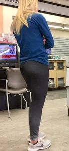 Thick blonde mom and daughter in tight leggings