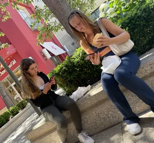 Amazing teens in leggings at the mall