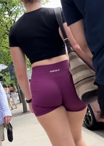 Tight Fit Blonde with Incredible Bubble Butt in Magenta Aurola Shorts
