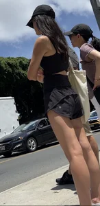 Skinny Chinese in lululemon shorts, leggy