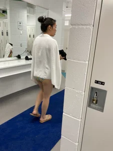 Asian Milf in Slippers Wrapped in a Towel, Locker Room Creepshots