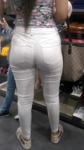 Latina with a nice ass in tight white jeans