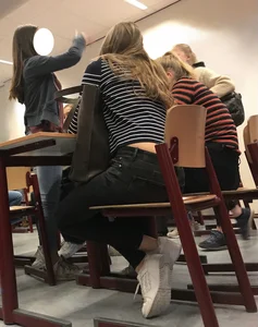 Gallery of Photos in College Classroom - Candid Girls in Jeans, Pantyhose and Skirts