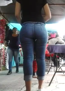 Brunette with a fat ass in tight jeans