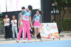 Bunch of athletic Thai cheerleaders at a competition