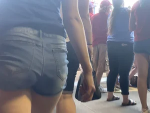 Bunch of girls in various outfits at a Cardinals baseball game
