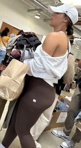 Brunette college PAWG in maroon leggings from every angle