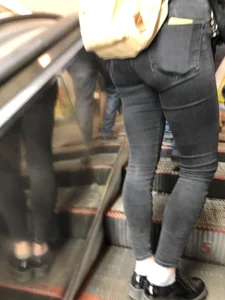 Cute Ass of a Redhead in Black Tight Jeans Subway Escalator Candid
