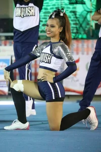Bunch of athletic Thai cheerleaders at a competition