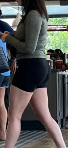 Beautiful booty in line in tight shorts