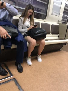 Hot Legs in Black Shorts Subway Closeup Creepshots Collection
