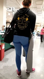 Milf with a nice ass in tight blue leggings at Dick's
