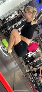 Blonde in tight bikers shorts squading