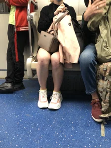 Blonde in a T-Shirt Dress With Hot Legs Subway Train Creepshots