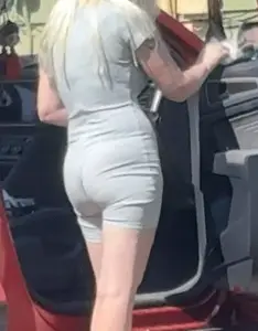 Blonde milf cleaning out her car VTL