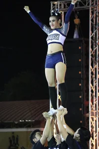 Bunch of athletic Thai cheerleaders at a competition