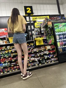 Tall Brunette College Babe Cheeky Jean Shorts Booty