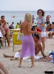 Beach voyeur girls in bikinis, thongs and topless