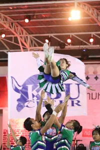 Bunch of athletic Thai cheerleaders at a competition