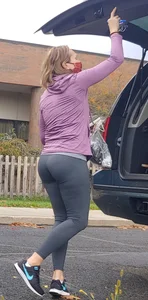 Chubby Girl in Grey Leggings at a Parking Lot Creepshots Collection