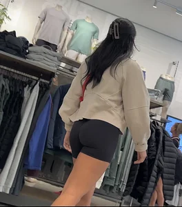 Sexy LuLu Lemon employee in tight black biker shorts