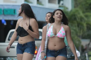 Sexy Florida beach bikini girls, some topless