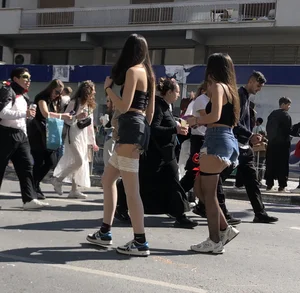 Carnival girls wearing pantyhose, spandex shorts, stockings, skirts and other outfits