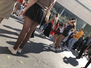 Carnival girls wearing pantyhose, spandex shorts, stockings, skirts and other outfits