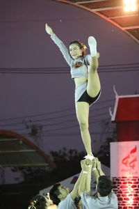 Bunch of athletic Thai cheerleaders at a competition
